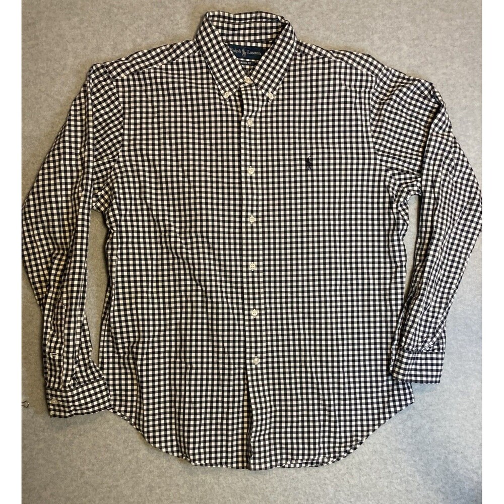 Polo Ralph Lauren M Sz L Button Collar Black Gingham Shirt Pony Classic Fit